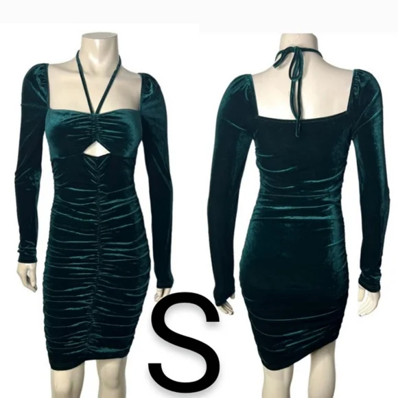 Bear Dance | Dresses | Teal Green Velvet Long Sleeve Ruched Mini Dress Size  S | Poshmark